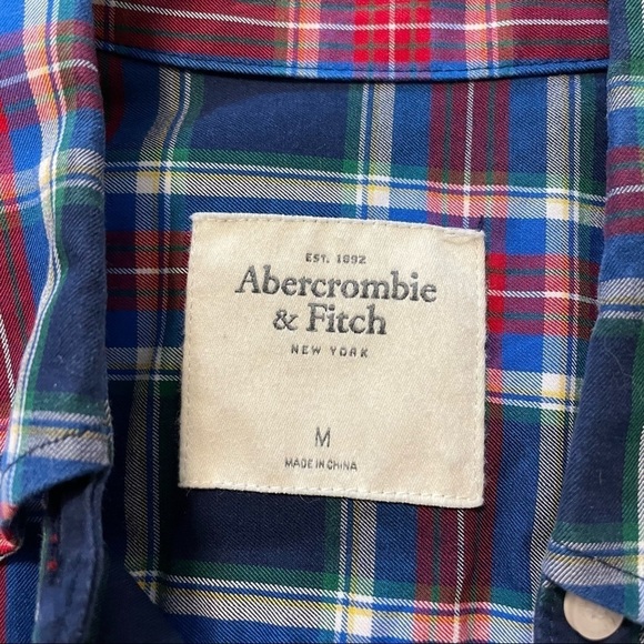 Abercrombie & Fitch Navy Blue Red Madris Cotton Long Sleeve Button-Up Shirt-Med. - Picture 10 of 12